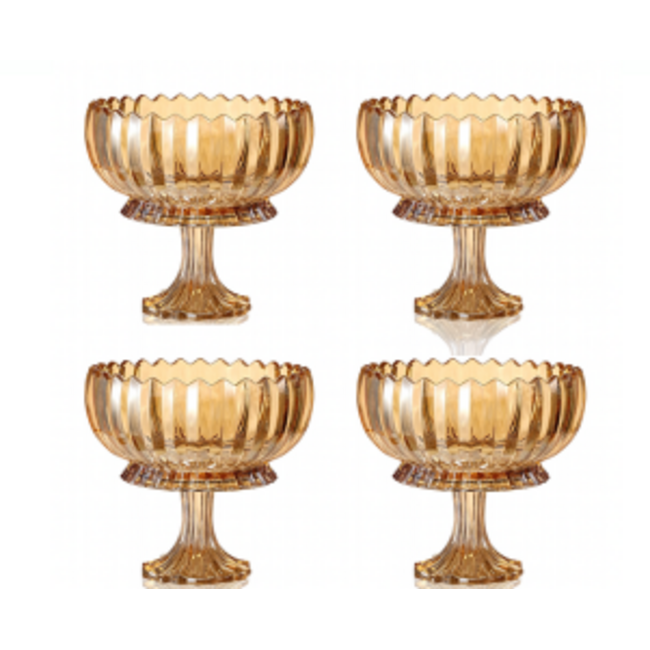 Bavary | 4 Delig Snackkommen Set op Voet | Amber