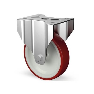 Fast hjul i rustfritt stål 125 mm - PU - rullelager - 350 kg