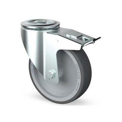 Rubber swivel castor with brake 100 mm - bolt hole - 100 kg