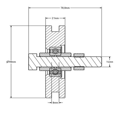 Rillat hjul 100 mm med fyrkantigt spår - 220 kg