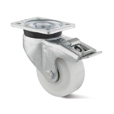 Rodízio giratório de nylon com travão 100 mm - rolamento de esferas - 600 kg