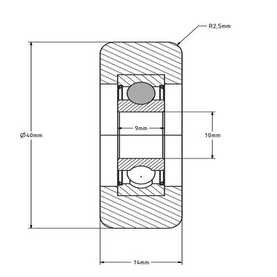 Guide roller 40 mm - polyurethane - 70 kg