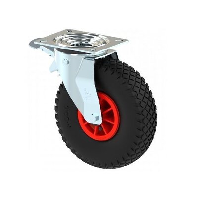 Rueda giratoria con freno y sistema antiderrame de 260 mm - PU sólido - 150 kg