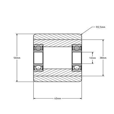 Rullo per pallet in PU 50x40 mm - cuscinetto a sfere - 120 kg