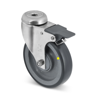 ESD Svingbart hjul i rustfritt stål med brems 100 mm - Polyuretan - 80 kg