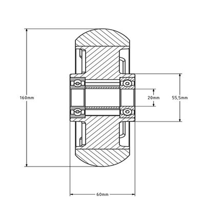 Ergonomiskt PU-hjul 160 mm - kullagerborrning 20 mm - 500 kg