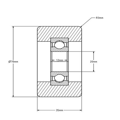 Guide roller 70 mm - polyurethane - 200 kg