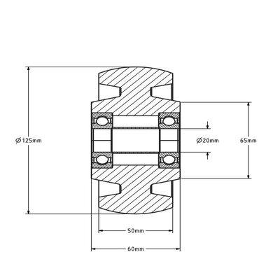 Ruota in nylon 125 mm - foro per asse con cuscinetto a sfera 20 mm - 700 kg