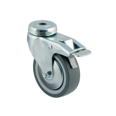 Roda giratória de borracha com travão 75 mm - rolamento de esferas - 60 kg