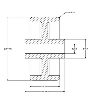 Roue en nylon 80 mm - trou d'axe 12 mm - 100 kg