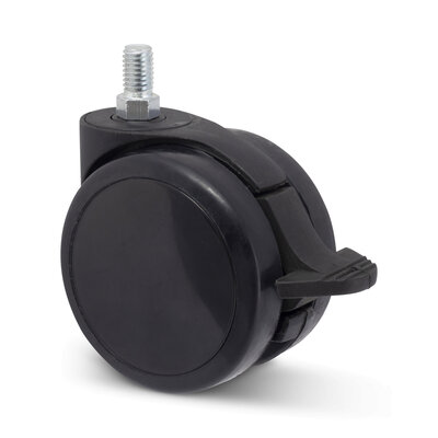 Roda para móveis preta com travão 75 mm - M10 - 75 kg