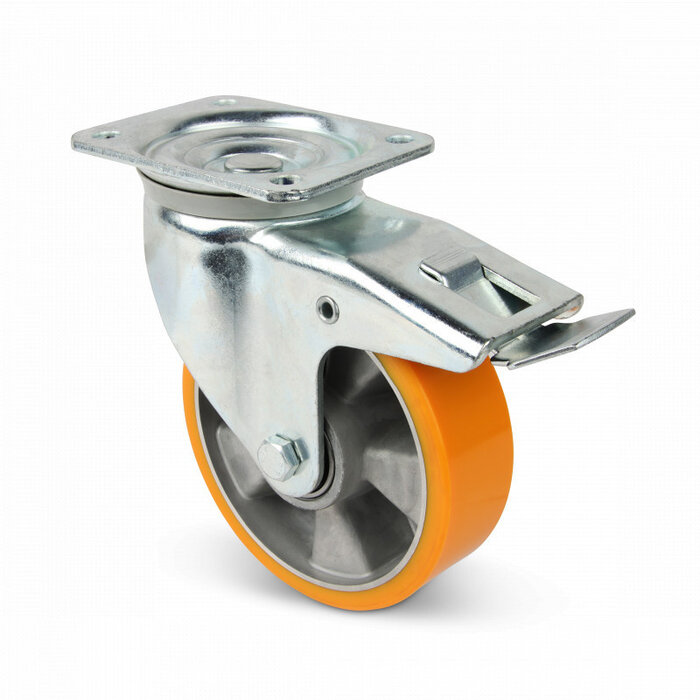 PU swivel castor with brake 200 mm - ball bearing - 900 kg