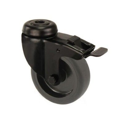 Roda giratória preta com travão 100 mm - furo para parafuso - 80 kg