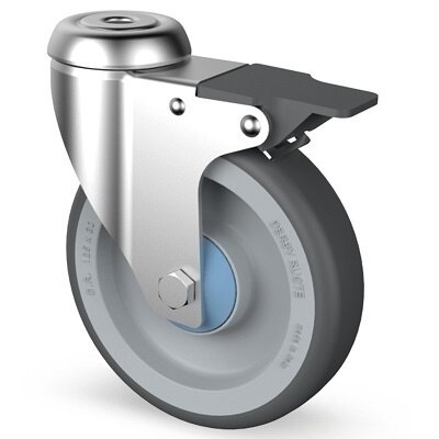 Ruota orientabile in acciaio inox con freno 125 mm - Gomma - 100 kg