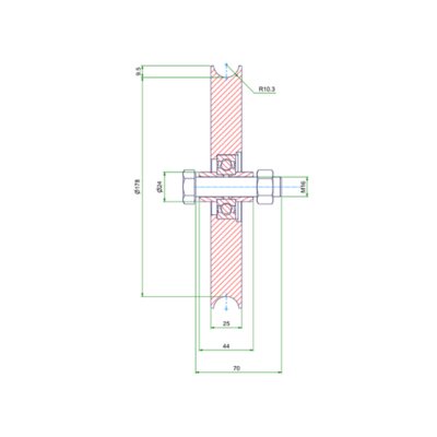 Roda ranhurada de aço inoxidável 200 mm com ranhura em U - 330 kg