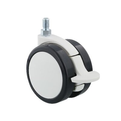 Rodízio branco para móveis com travão 75 mm - M10