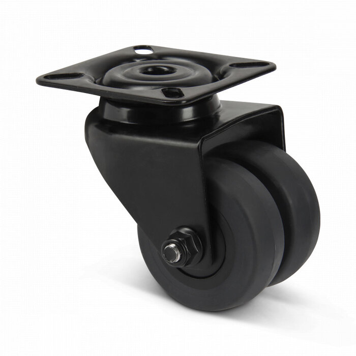 Rueda giratoria doble negra de 50 mm - placa - 80 kg