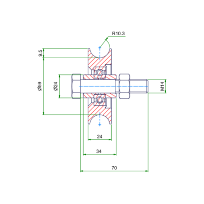 Roda ranhurada de aço inoxidável 80 mm com ranhura em U - 200 kg
