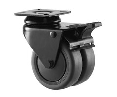 Dobbelt svart svingbart hjul med brems 75 mm - 100 kg