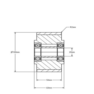 Ruota in PU 100 mm - foro per asse con cuscinetto a sfere 20 mm - 450 kg