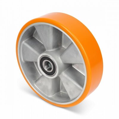 Ruota in PU 200 mm - foro per asse con cuscinetto a sfere 25 mm - 900 kg