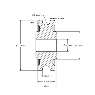 Puleggia in plastica 125 mm con scanalatura a U - 500 kg