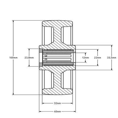 Roda de nylon 100 mm - rolamento de rolos com diâmetro de 12 mm - 200 kg