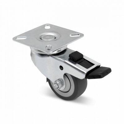 Roulette pivotante en caoutchouc avec frein 50 mm - platine - 40 kg
