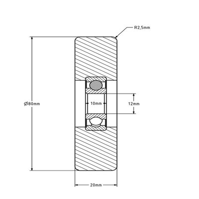 Galet de guidage 80 mm - polyamide - 180 kg