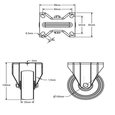 Roda fixa resistente ao calor 100 mm - 125 kg