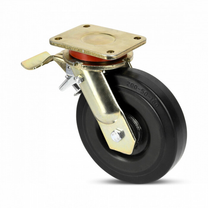 Roulette pivotante en caoutchouc à usage intensif avec frein 200 mm - 550 kg