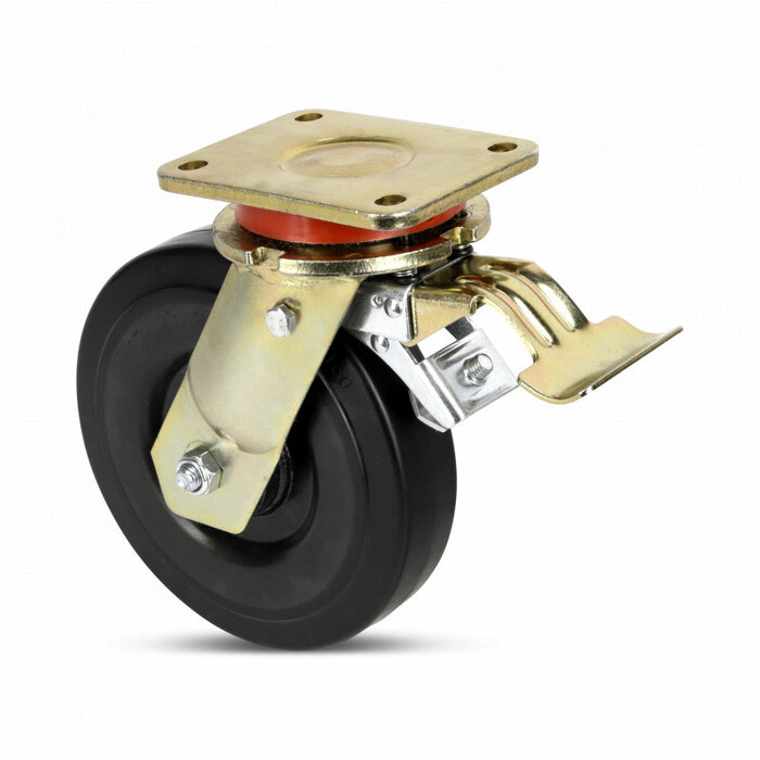 Roulette pivotante en caoutchouc à usage intensif avec frein 200 mm - 550 kg