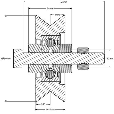 Roda ranhurada 60 mm com ranhura em V - 100 kg