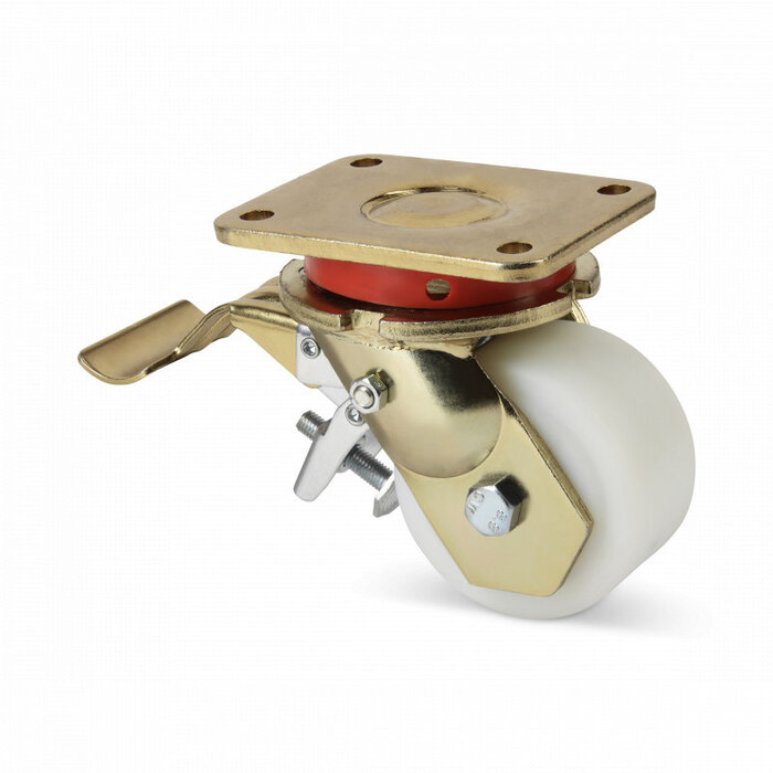 Rodízio giratório de nylon fundido com travão 125 mm - 2000 kg