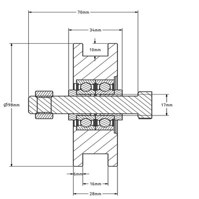 Roda ranhurada 100 mm com ranhura quadrada - 425 kg