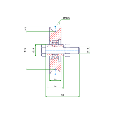 Roda ranhurada de aço inoxidável 100 mm com ranhura em U - 220 kg