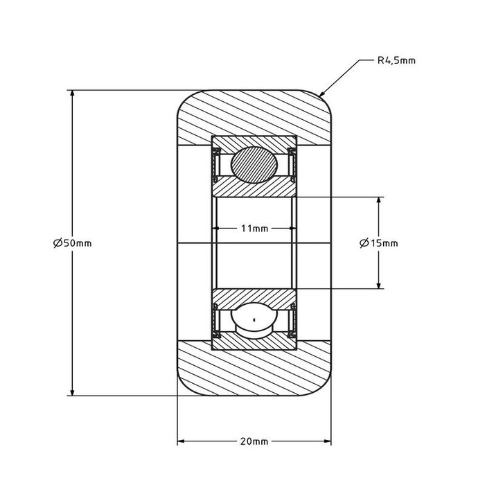 Galet de guidage 50 mm - polyuréthane - 60 kg