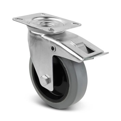 Roda giratória de borracha com travão 200 mm - rolamento de esferas - 400 kg