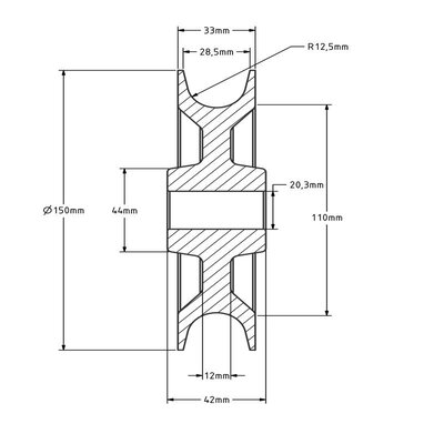 Puleggia in plastica da 150 mm con scanalatura a U - 410 kg