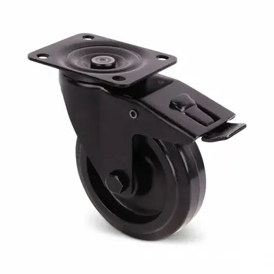 Rodízio giratório preto com travão 100 mm - rolamento de rolos - 150 kg