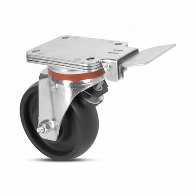 Nylon swivel castor with fixed brake 150 mm - reinforced - ball bearing - 800 kg