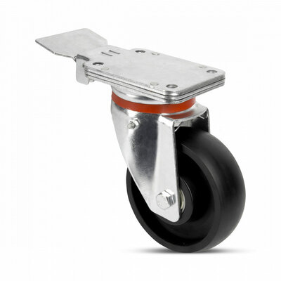 Roda giratória de nylon com travão fixo 150 mm - reforçada - rolamento de esferas - 800 kg
