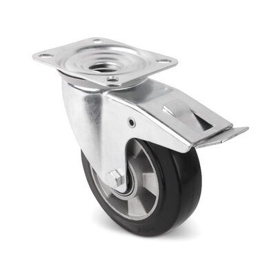 Roda giratória de borracha com travão 160 mm - rolamento de esferas - 350 kg