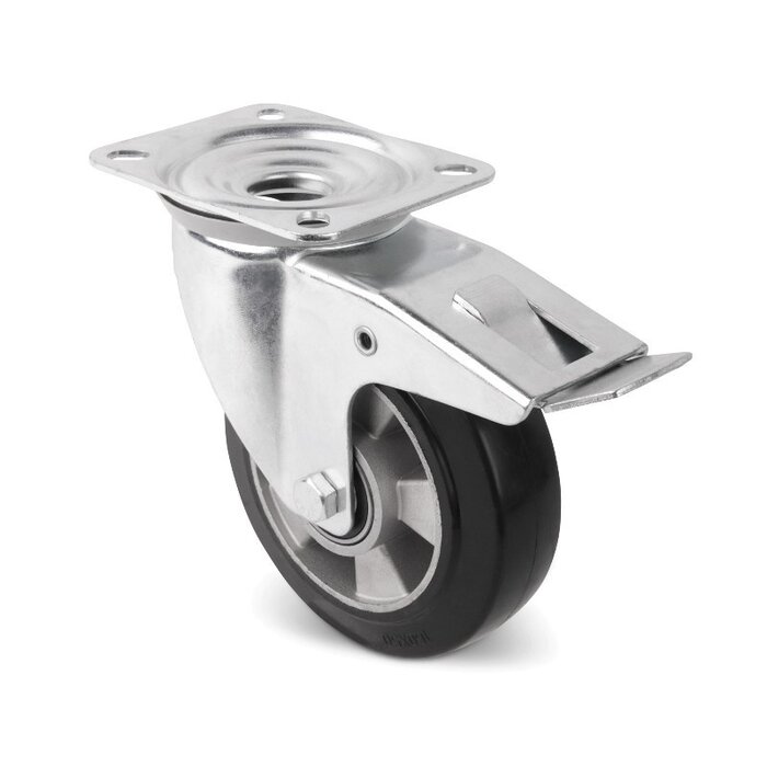 Rueda giratoria de goma con freno de 160 mm - cojinete de bolas - 350 kg