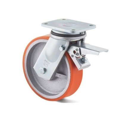 Rodízio giratório PU com travão 300 mm - rolamento de esferas - 2100 kg