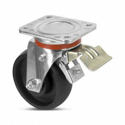 Roda giratória de nylon com travão 200 mm - reforçada - rolamento de esferas - 800 kg