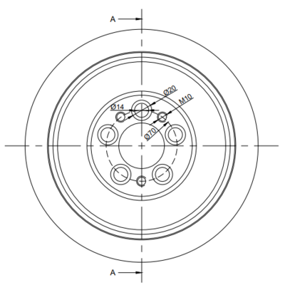 Drivhjul i polyuretan 230x70 mm - Boring 45 mm flenstilkobling - 1350 kg