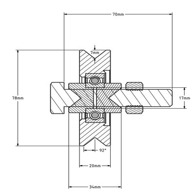 Roda ranhurada 80 mm com ranhura em V - 200 kg