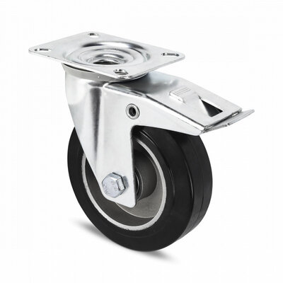 Rubber swivel castor with brake 100 mm - ball bearing - 150 kg