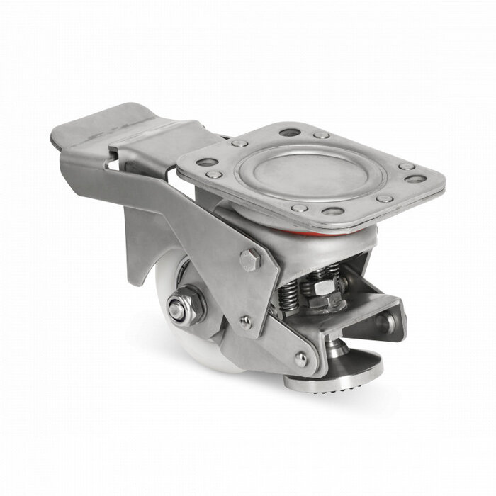 Roulette pivotante en acier inoxydable avec pied de mise à niveau 80 mm - Nylon - 350 kg